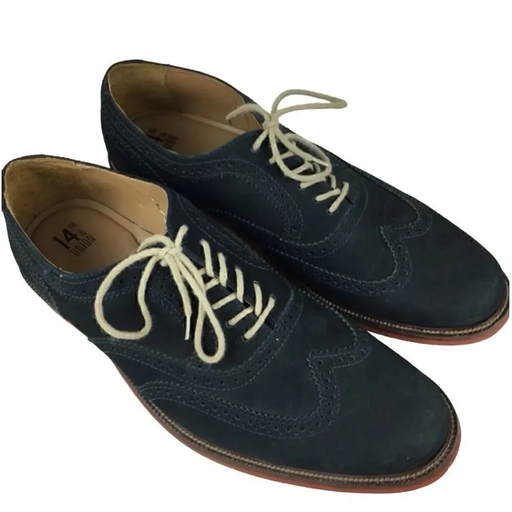 14th & Union Oxfords Men’s 9 Suede Wingtips Navy Blue Laceup Preppy Business Wor